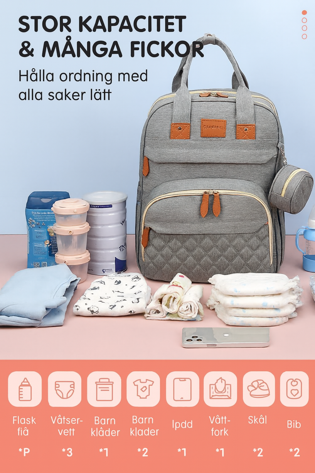BEBYOO skötväska 3 i 1 – Praktisk ryggsäck för föräldrar