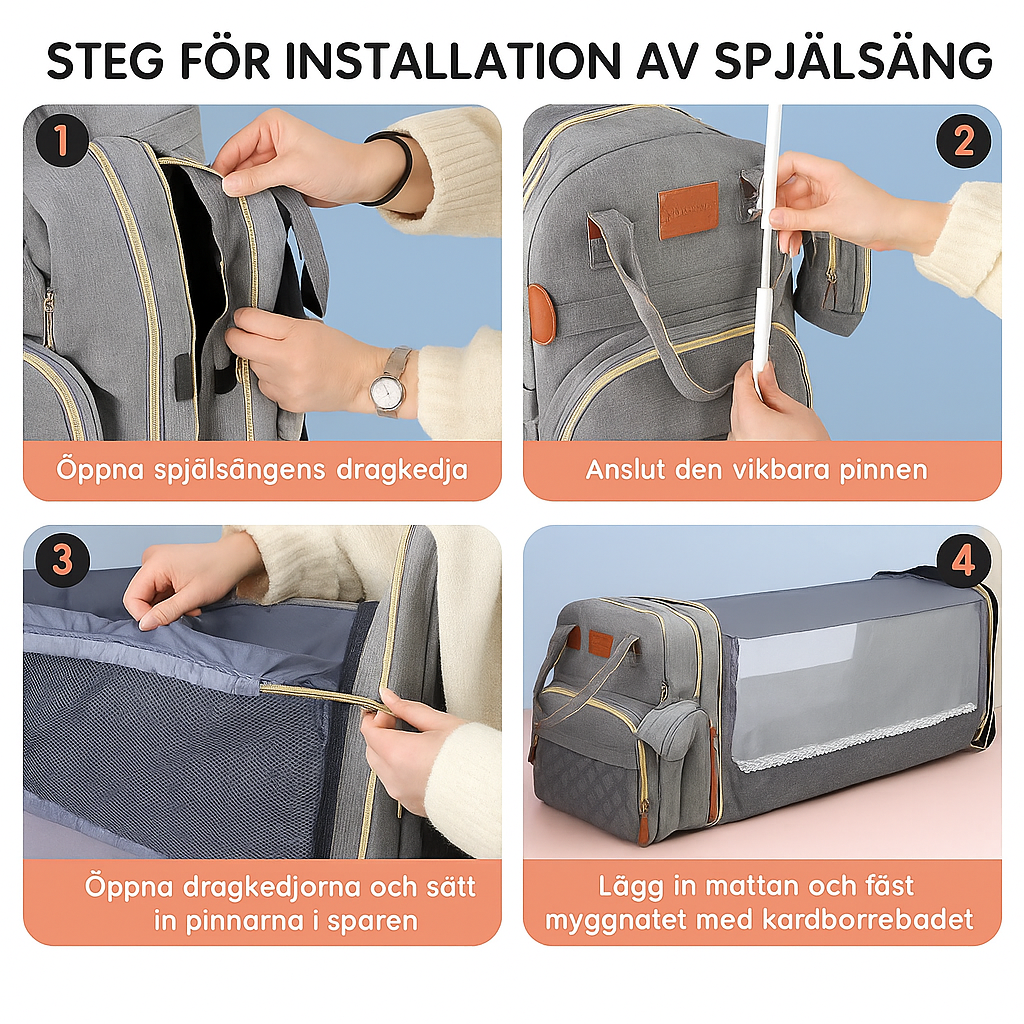 BEBYOO skötväska 3 i 1 – Praktisk ryggsäck för föräldrar